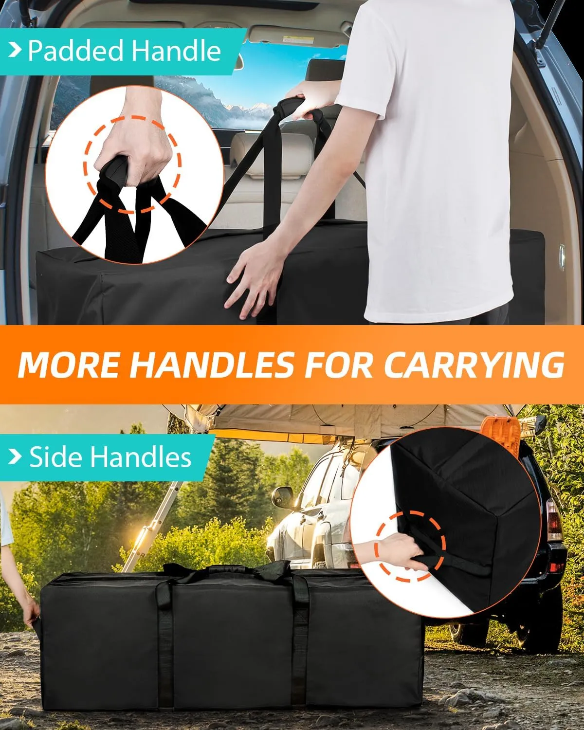 48'' Sports Duffle Bag - Extra Large Travel Duffel Tote Bag Gym Overnight Weekender Shopping Christmas Tree Bag with 2-Way Durable Zippers Water Resistant, Black, 2 Pack