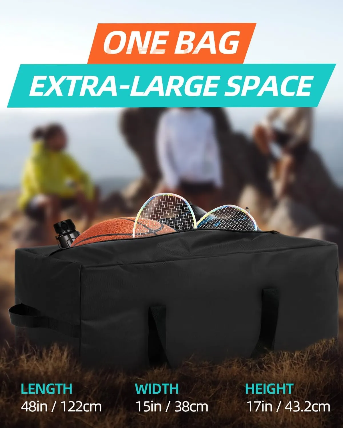 48'' Sports Duffle Bag - Extra Large Travel Duffel Tote Bag Gym Overnight Weekender Shopping Christmas Tree Bag with 2-Way Durable Zippers Water Resistant, Black, 2 Pack