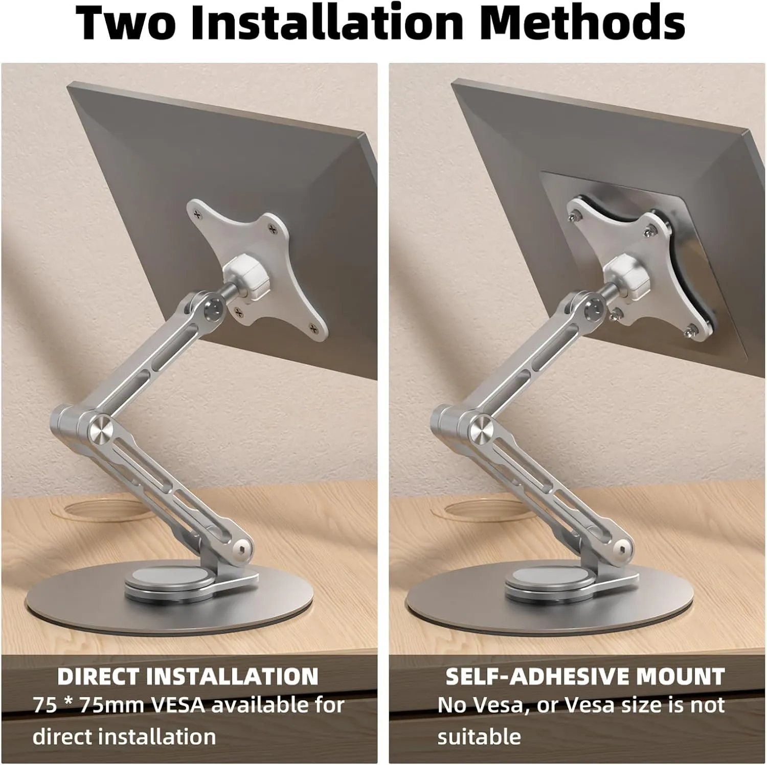 75mm VESA Mount Monitor Stand - Foldable Small Monitor Stand for10 13" 15.6" 16" 17" 17.3inch Portable Monitor Stand Lay Flat support VESA 75*75mm (White)