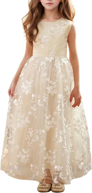 A line Wedding Pageant Lace Flower Girl Dress with Belt 2-12 Year Old