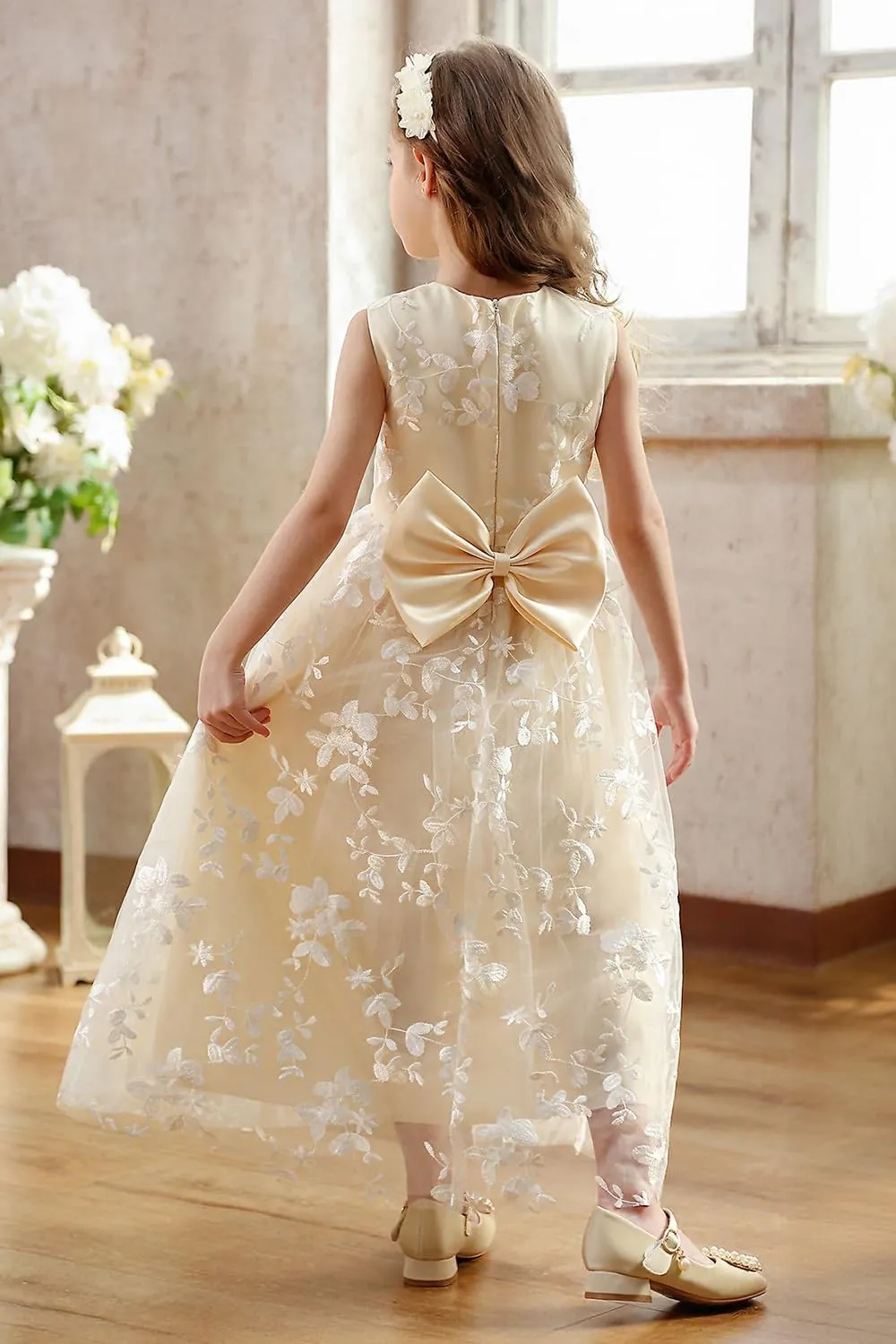 A line Wedding Pageant Lace Flower Girl Dress with Belt 2-12 Year Old