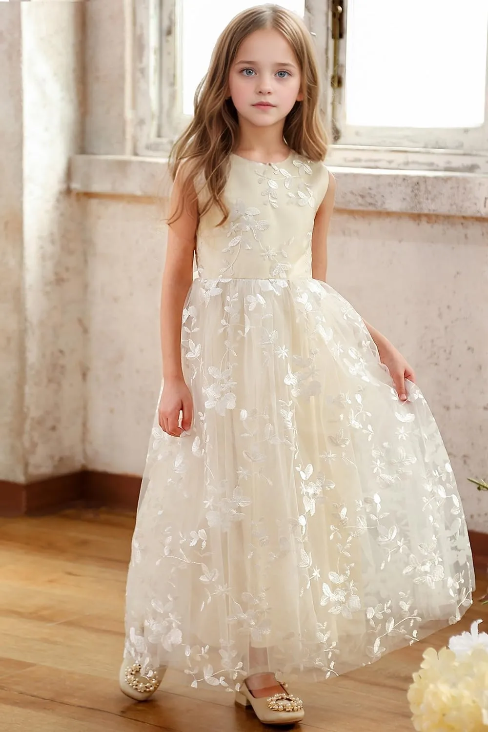 A line Wedding Pageant Lace Flower Girl Dress with Belt 2-12 Year Old