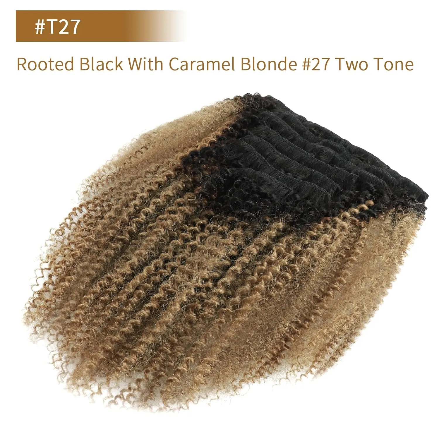 ABH AMAZINGBEAUTY HAIR 4A 4B Curly Clip in Hair Extensions Human Hair Afro Curly Clip ins for Black Women 120g 7 Pieces With 17 Clips, Rooted Black to Blonde 14 Inch