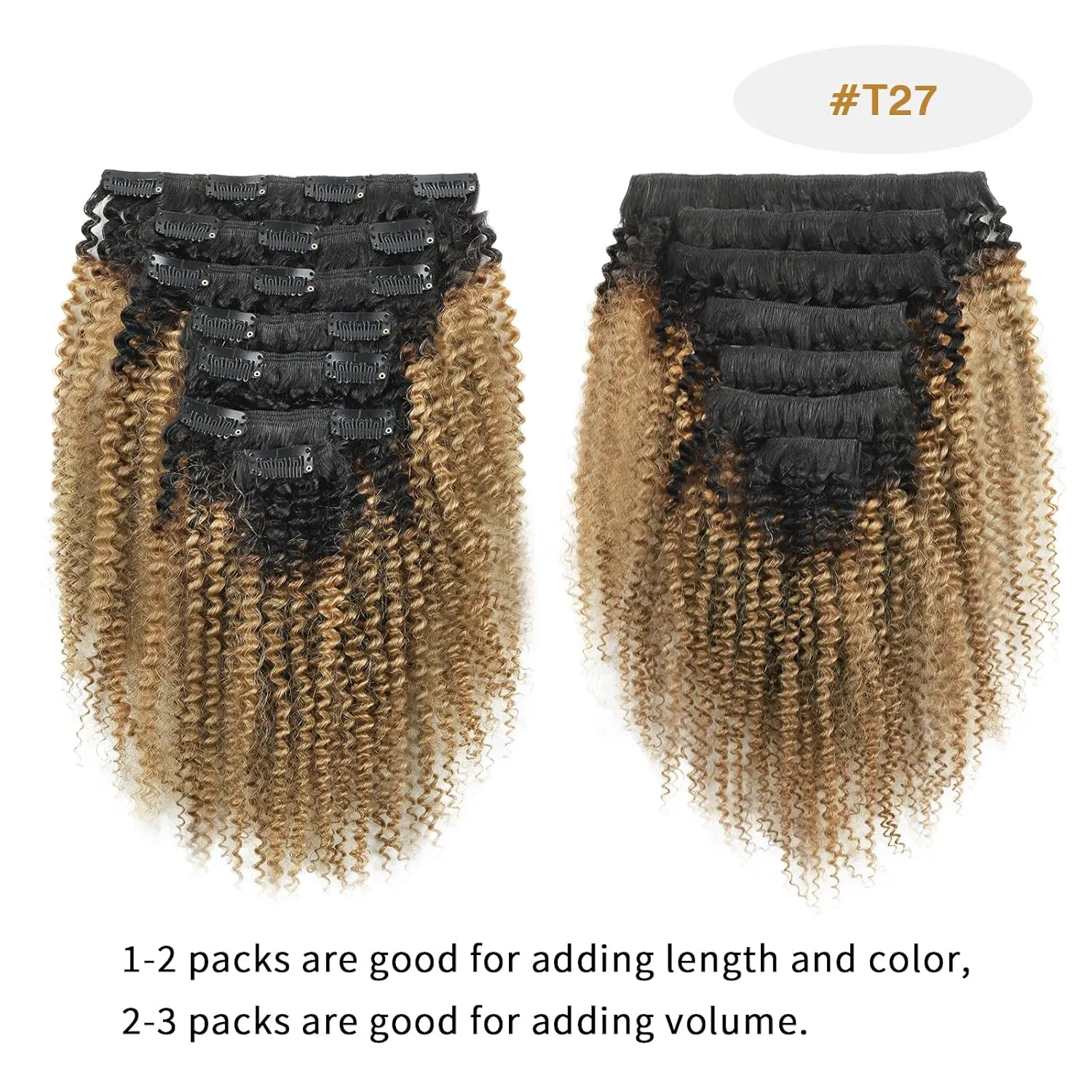 ABH AMAZINGBEAUTY HAIR 4A 4B Curly Clip in Hair Extensions Human Hair Afro Curly Clip ins for Black Women 120g 7 Pieces With 17 Clips, Rooted Black to Blonde 14 Inch