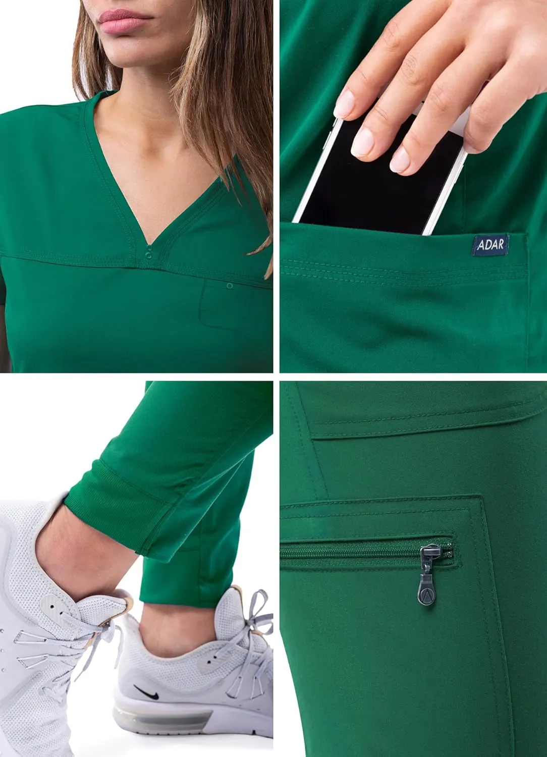 Adar Pro Movement Booster Scrub Set for Women - Sweetheart V-Neck Scrub Top & Yoga Jogger Scrub Pants