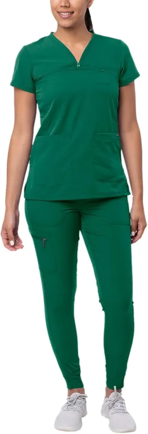 Adar Pro Movement Booster Scrub Set for Women - Sweetheart V-Neck Scrub Top & Yoga Jogger Scrub Pants