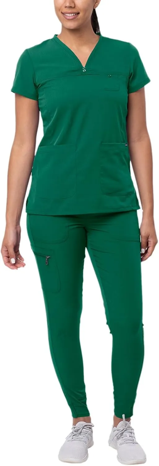 Adar Pro Movement Booster Scrub Set for Women - Sweetheart V-Neck Scrub Top & Yoga Jogger Scrub Pants