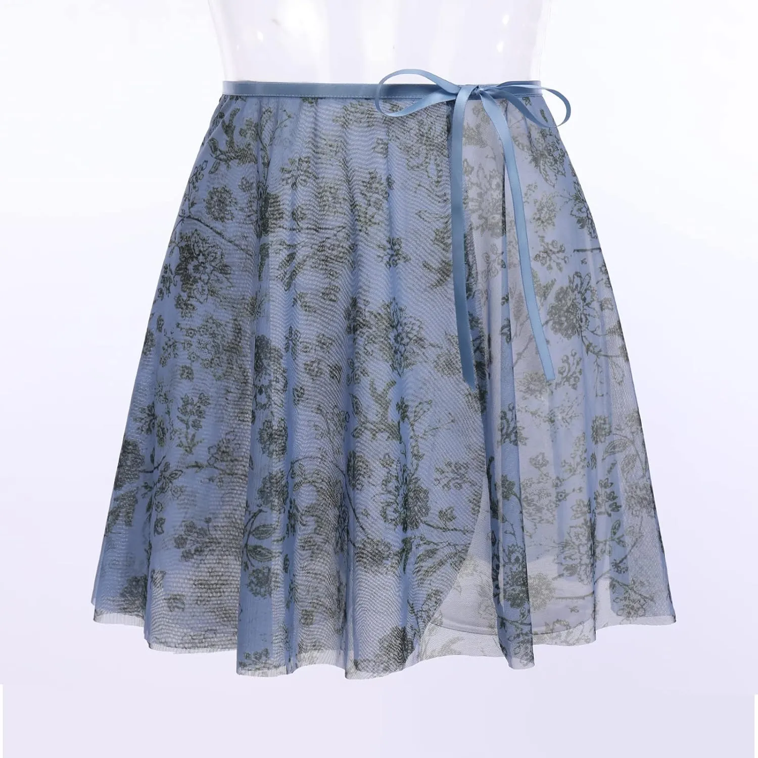 AFAVOM Women Ballet Dance Skirt - Floral Sheer Mesh Ballerina Tie Waist Over Scarf Gymnastics Chiffon Skirt