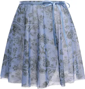 AFAVOM Women Ballet Dance Skirt - Floral Sheer Mesh Ballerina Tie Waist Over Scarf Gymnastics Chiffon Skirt