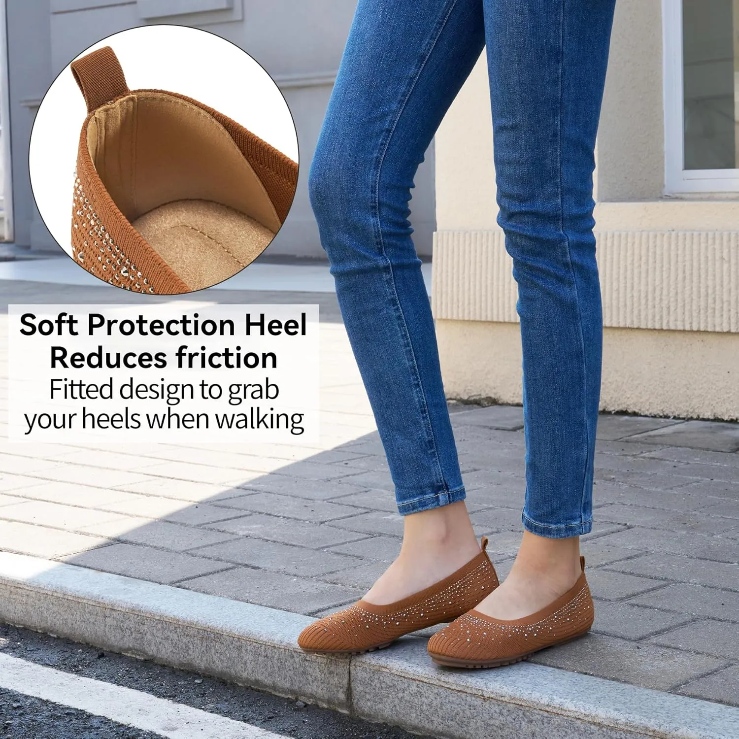 Almusen Ballets Flats for Women Dressy: Comfortable Soft Knit Work Flats Glitter Rhinestone Round Toe Casual Shoes for Office Wedding