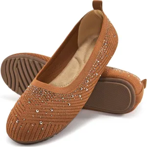 Almusen Ballets Flats for Women Dressy: Comfortable Soft Knit Work Flats Glitter Rhinestone Round Toe Casual Shoes for Office Wedding