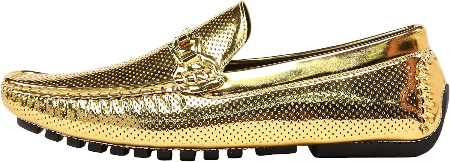 Amali Driving Moccasins, Faux Leather with Enamel Horse-Bit Ornament & Soft Lining, Comfortable & Stylish Mens Dress Loafers for Everyday Wear