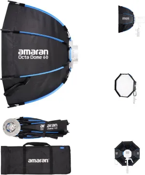 Amaran Octa Dome 60, 2ft (60cm) Foldable Quick-Setup Octagonal Bowens Mount Softbox for Portrait Photography, Interviews & Tight Space Shoots with Diffusion, Light Control Grid, & Carrying Bag