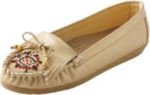 AmeriMark Beaded Moccasin Slip-Ons - Leather and Faux Suede Loafers, Arch Support and Padding, Driving Mocs - Comfortable and Stylish Shoes