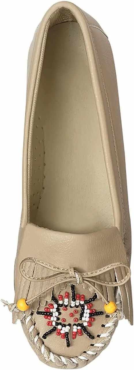 AmeriMark Beaded Moccasin Slip-Ons - Leather and Faux Suede Loafers, Arch Support and Padding, Driving Mocs - Comfortable and Stylish Shoes
