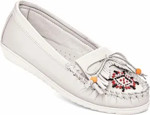 AmeriMark Beaded Moccasin Slip-Ons - Leather and Faux Suede Loafers, Arch Support and Padding, Driving Mocs - Comfortable and Stylish Shoes