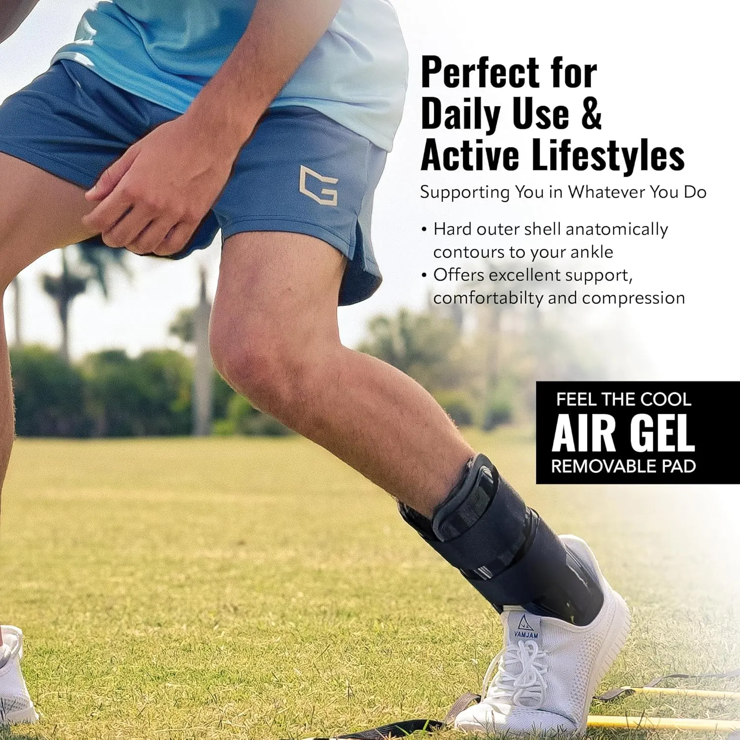 AnklePro Air Gel Stirrup Ankle Brace, Hard Core Side Stabilizer With Removable Cold Therapy Air Cushion & Gel Pad for Ankles, Ankle Brace for Women and Men, Ankle Support, Trainer, Black