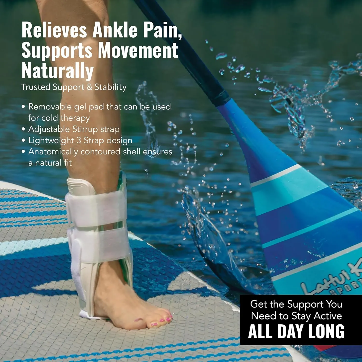 AnklePro Air Gel Stirrup Ankle Brace, Hard Core Side Stabilizer With Removable Cold Therapy Air Cushion & Gel Pad for Ankles, Ankle Brace for Women and Men, Ankle Support, Trainer, Black