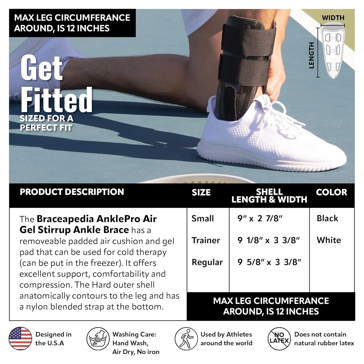 AnklePro Air Gel Stirrup Ankle Brace, Hard Core Side Stabilizer With Removable Cold Therapy Air Cushion & Gel Pad for Ankles, Ankle Brace for Women and Men, Ankle Support, Trainer, Black
