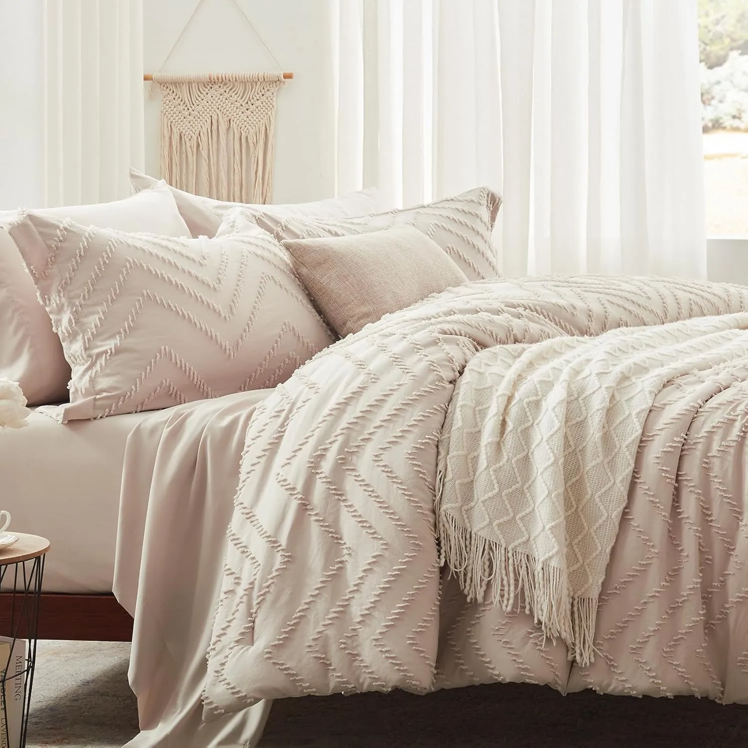 Anluoer Twin Comforter Set, Khaki Tufted Bed in a Bag 5 Pieces with comforters and Sheets, All Season Bedding Sets with 1 Comforter, 1 PillowShams, 1 Pillowcases, 1 Flat Sheet, 1 Fitted Sheet