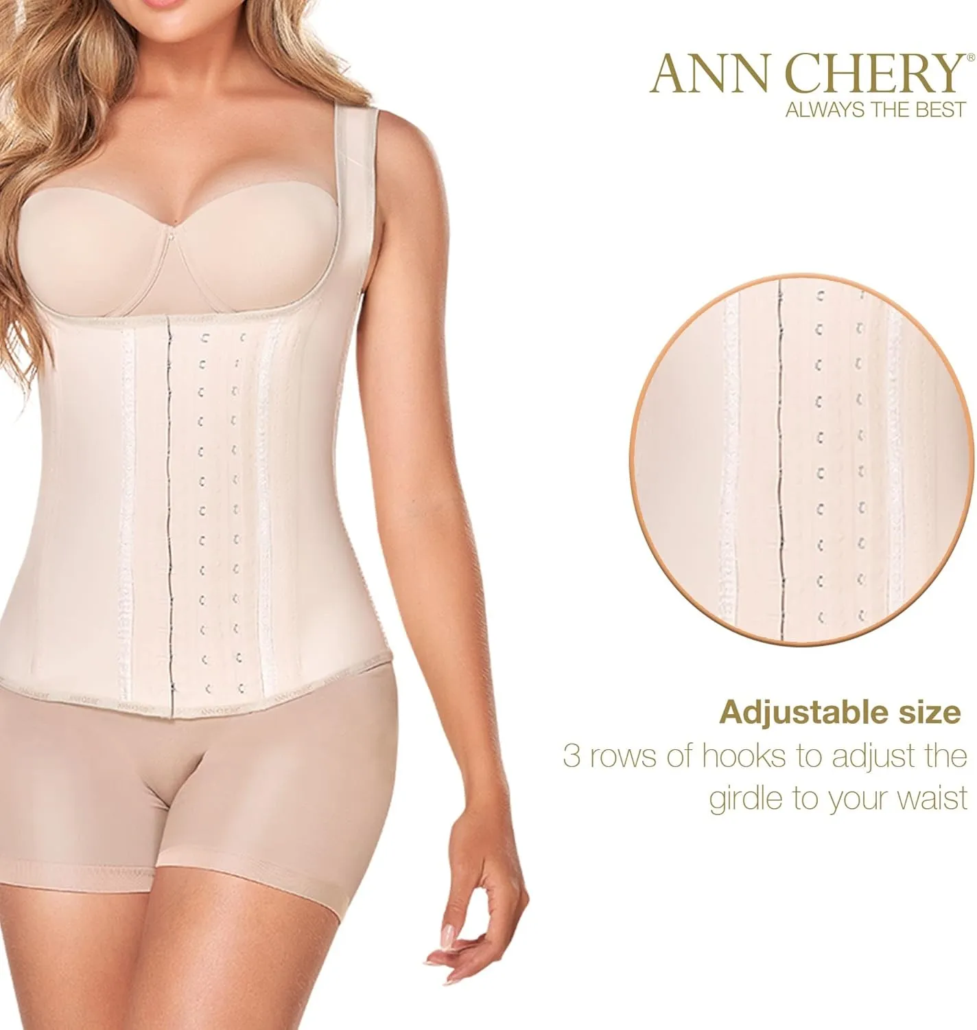 Ann Chery Corset Waist Trainer for Women’s Weight Loss - Colombian Waist Cincher With Straps - 3 Hook Vest Body Shaper