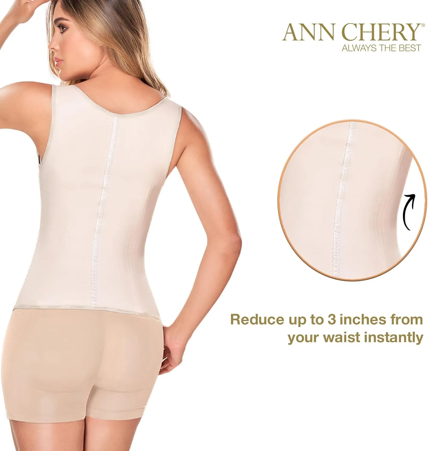 Ann Chery Corset Waist Trainer for Women’s Weight Loss - Colombian Waist Cincher With Straps - 3 Hook Vest Body Shaper