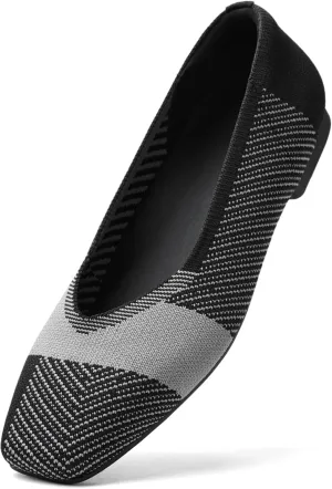 Arromic Black Flats Shoes for Women, Square Toe Ballet Flats Shoes, Washable Comfortable Knit Flats for Women, Soft Slip on Black Flats for Dressy Wedding Work Office Casual