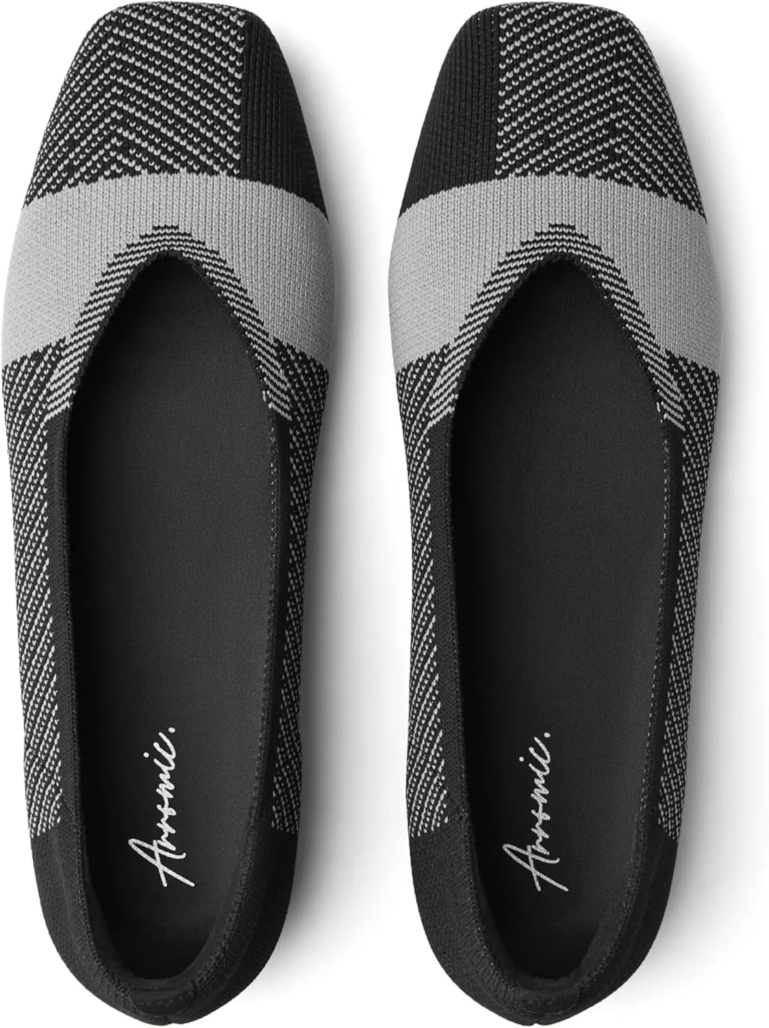 Arromic Black Flats Shoes for Women, Square Toe Ballet Flats Shoes, Washable Comfortable Knit Flats for Women, Soft Slip on Black Flats for Dressy Wedding Work Office Casual