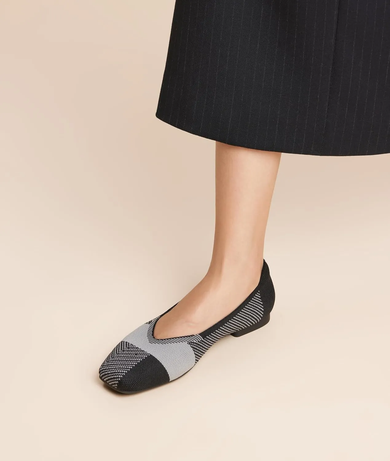 Arromic Black Flats Shoes for Women, Square Toe Ballet Flats Shoes, Washable Comfortable Knit Flats for Women, Soft Slip on Black Flats for Dressy Wedding Work Office Casual