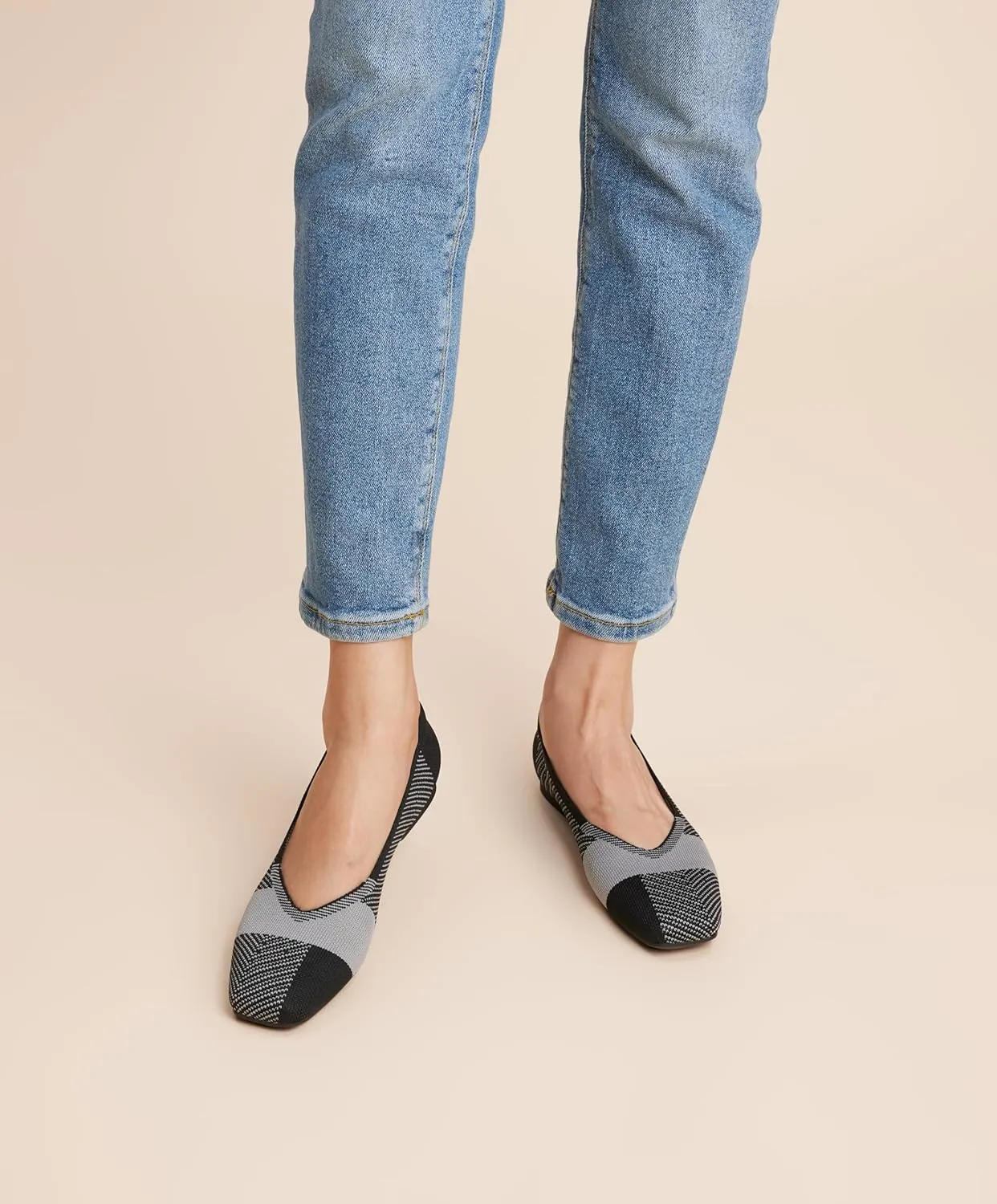Arromic Black Flats Shoes for Women, Square Toe Ballet Flats Shoes, Washable Comfortable Knit Flats for Women, Soft Slip on Black Flats for Dressy Wedding Work Office Casual