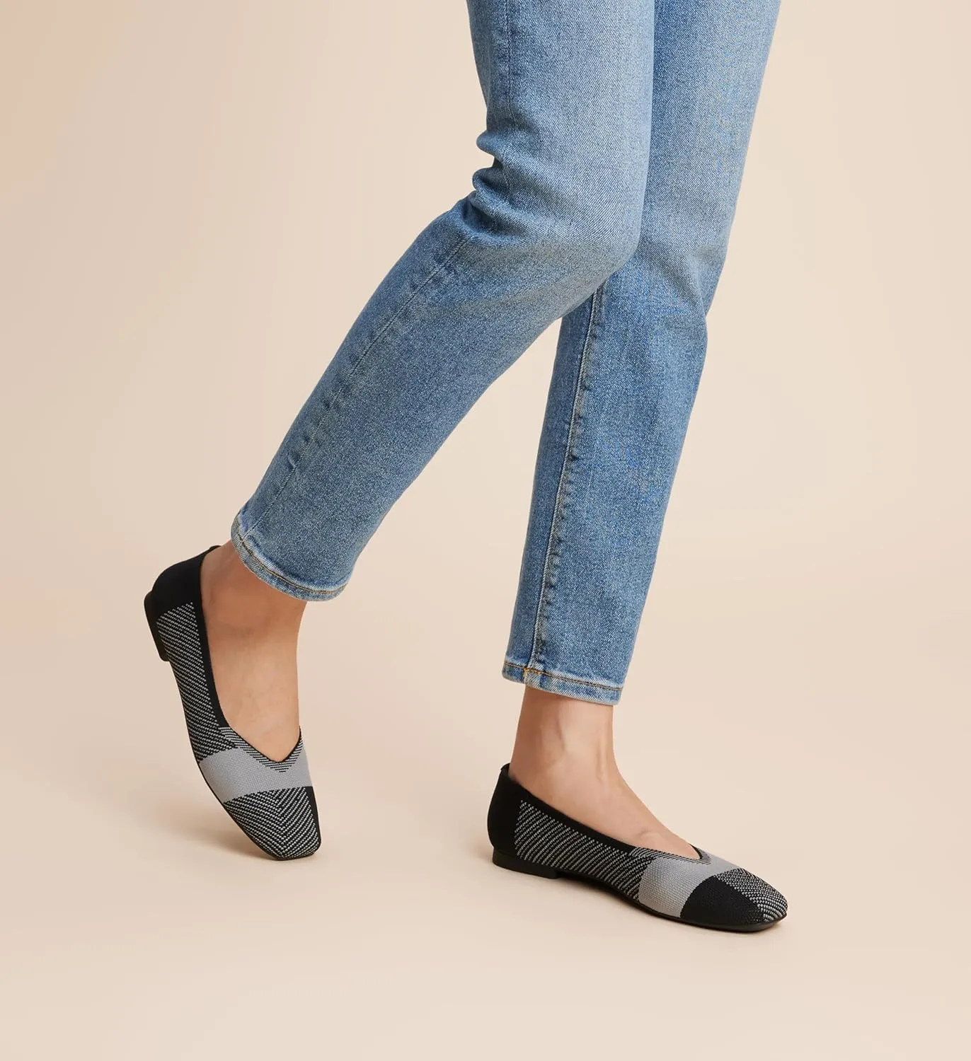 Arromic Black Flats Shoes for Women, Square Toe Ballet Flats Shoes, Washable Comfortable Knit Flats for Women, Soft Slip on Black Flats for Dressy Wedding Work Office Casual