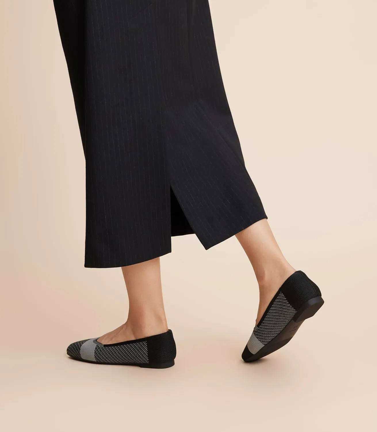 Arromic Black Flats Shoes for Women, Square Toe Ballet Flats Shoes, Washable Comfortable Knit Flats for Women, Soft Slip on Black Flats for Dressy Wedding Work Office Casual