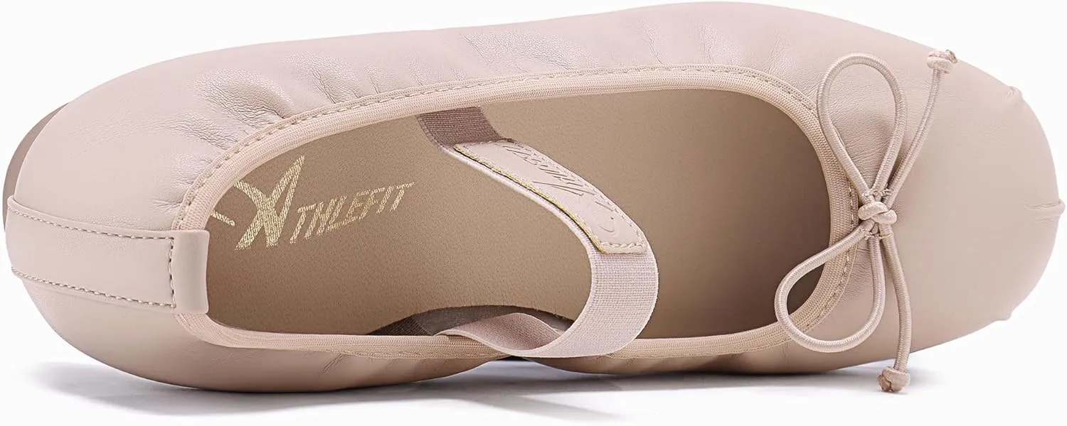 Athlefit Ballet Flats Shoes for Women Mary Jane Flats Bow Dressy Comfortable Round Toe Slip On Ballerina Flat Shoes