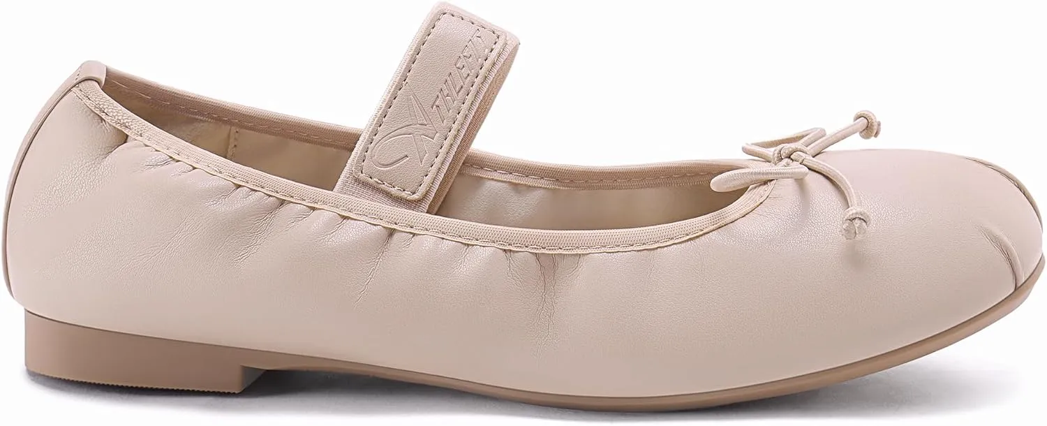 Athlefit Ballet Flats Shoes for Women Mary Jane Flats Bow Dressy Comfortable Round Toe Slip On Ballerina Flat Shoes
