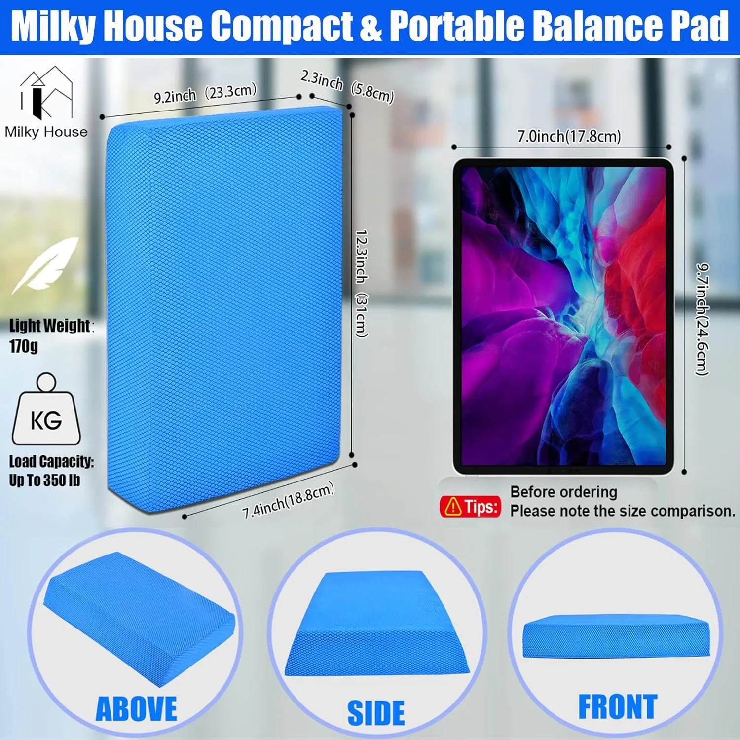 Balance Board Foam Pads, Yoga Mat Board for Balancing Exercises, Knee Cushioned Boards Mat, Women & Kid Fitness Training, 12X9.4X2.4 inch