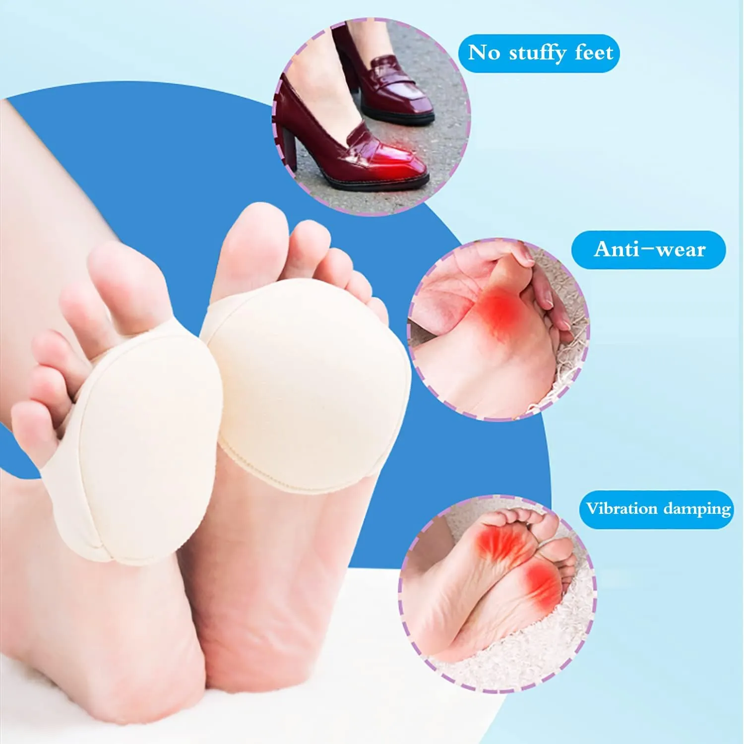 Ball of Foot Cushions (7Pairs Color) - Metatarsal Pads Invisible Socks for Women and Men Soft Gel Ball of Foot Pads Reusable Cushions for Pain Relief Forefoot Pad