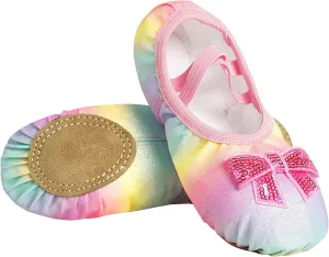 Ballet Shoes for Girls Rainbow Glitter Split Sole Ballet Slippers Dance Shoes with Elastic Band for Toddler/Little Kid/Big Kid