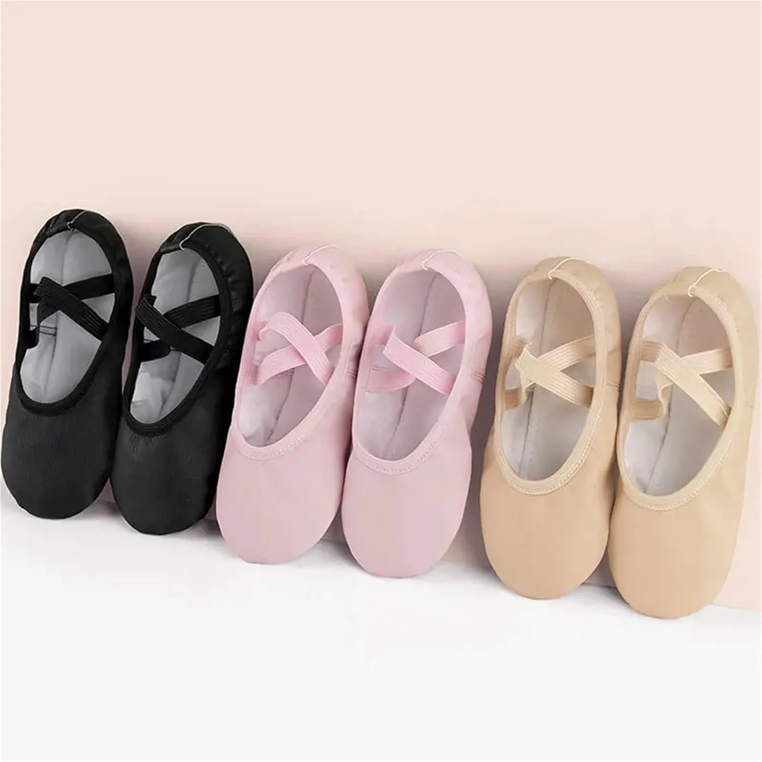 Ballet Shoes for Women PU Ballet Shoes for Toddler Girls Children Dance Shoe Leather Ballet Flats Kids Soft Sole Gymnastics Shoes Dancing Slippers(Pink,35(Foot 22.5cm))