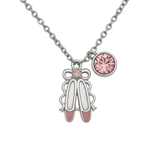 Ballet Shoes Necklace with Pink Crystal Charm – Ballerina Jewelry Gift for Girls, Dancers, Recitals & Dance Competitions