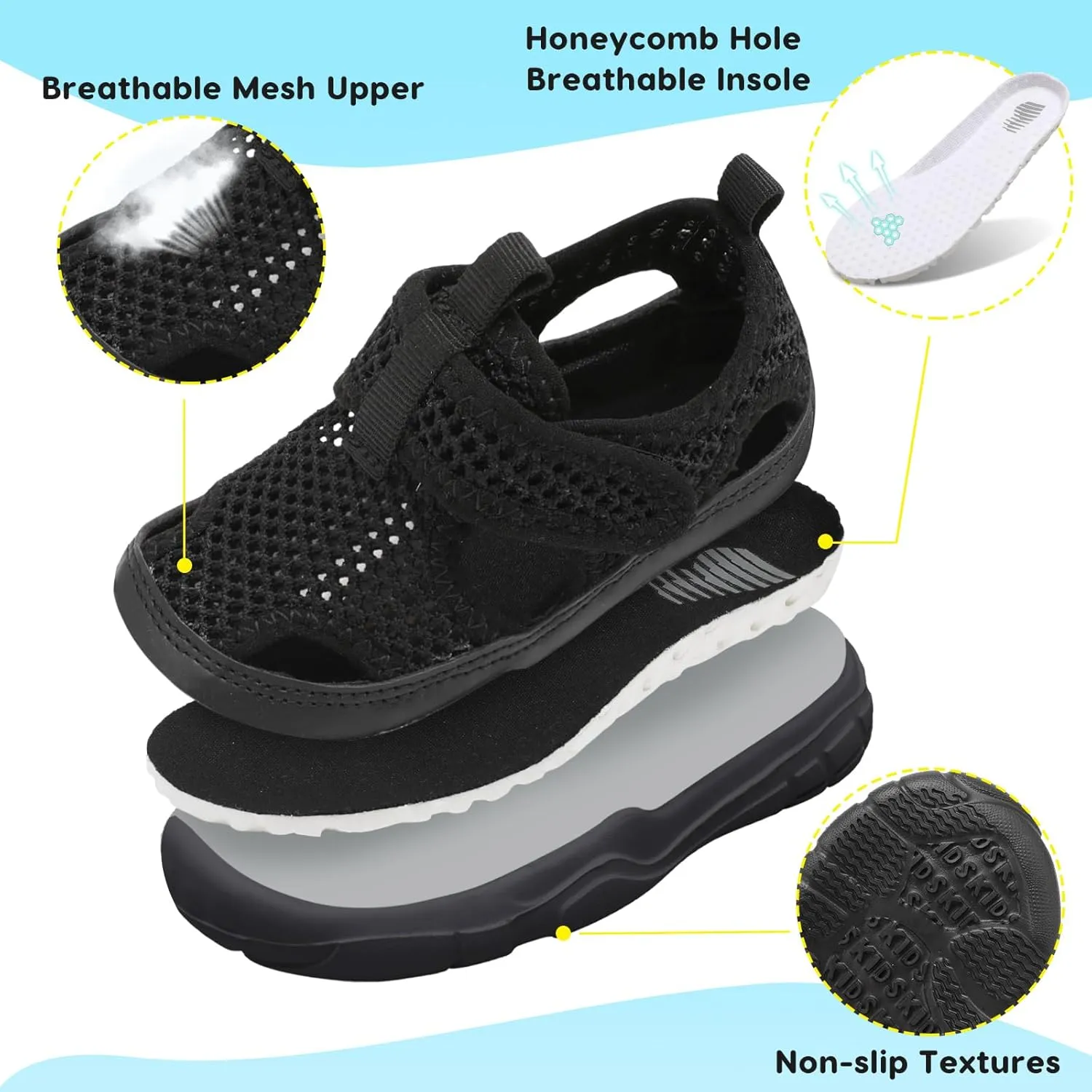 BARERUN Kids Water Shoes Boys Girls Barefoot Aqua Socks for Swim Surf Pool Beach Sport Lightweight Breathable Sandal Athletic Slip-On Sneaker for Toddler Outdoor Indoor