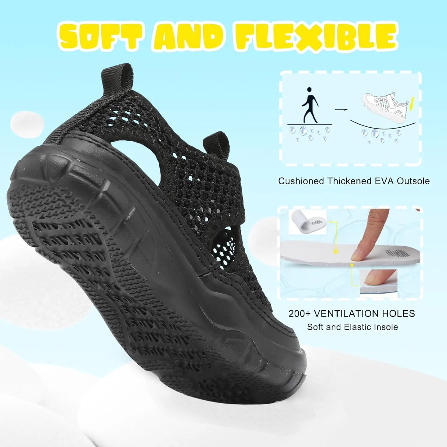 BARERUN Kids Water Shoes Boys Girls Barefoot Aqua Socks for Swim Surf Pool Beach Sport Lightweight Breathable Sandal Athletic Slip-On Sneaker for Toddler Outdoor Indoor
