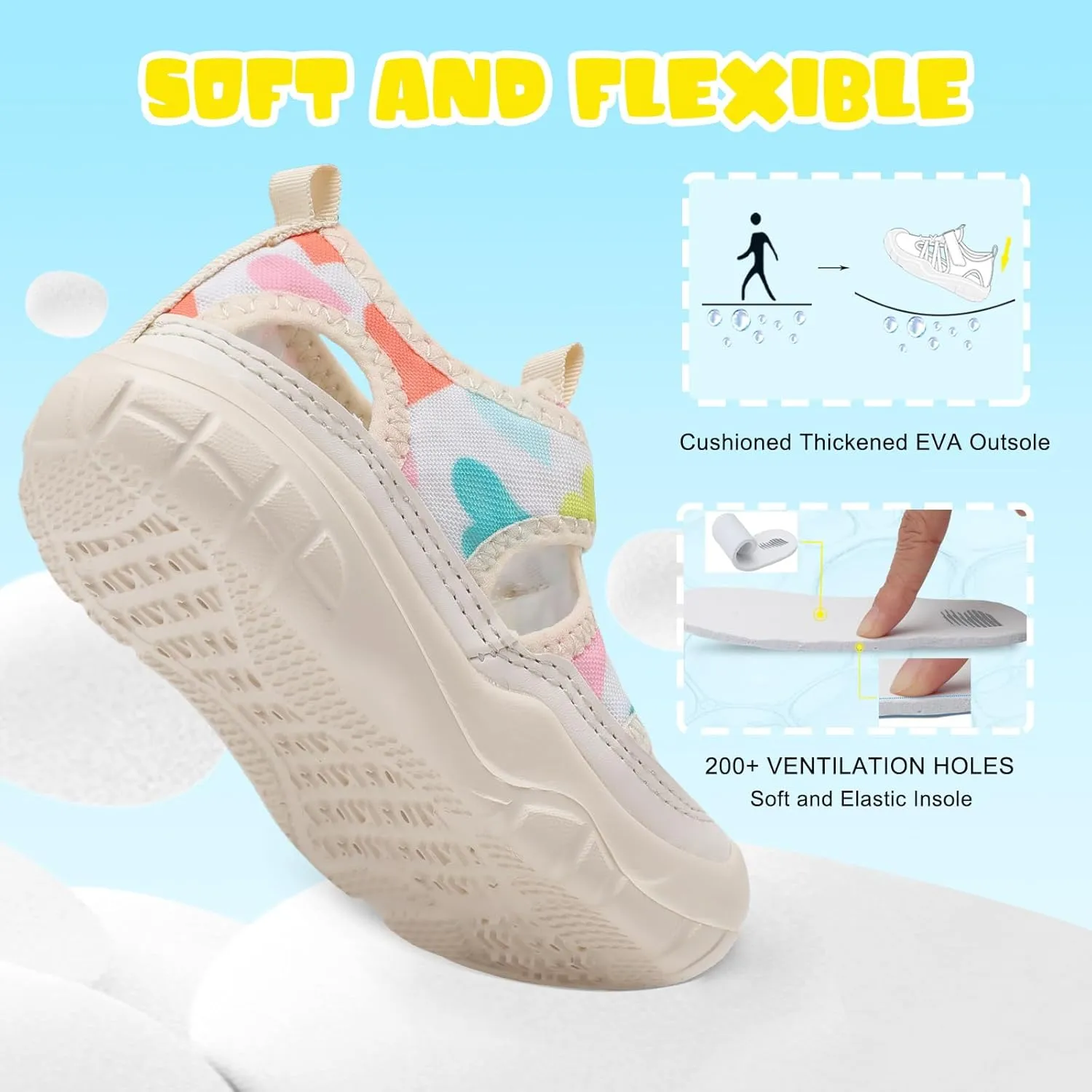 BARERUN Kids Water Shoes Boys Girls Barefoot Aqua Socks for Swim Surf Pool Beach Sport Lightweight Breathable Sandal Athletic Slip-On Sneaker for Toddler Outdoor Indoor