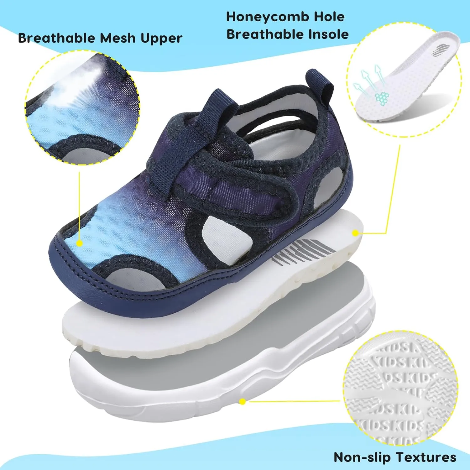 BARERUN Kids Water Shoes Boys Girls Barefoot Aqua Socks for Swim Surf Pool Beach Sport Lightweight Breathable Sandal Athletic Slip-On Sneaker for Toddler Outdoor Indoor