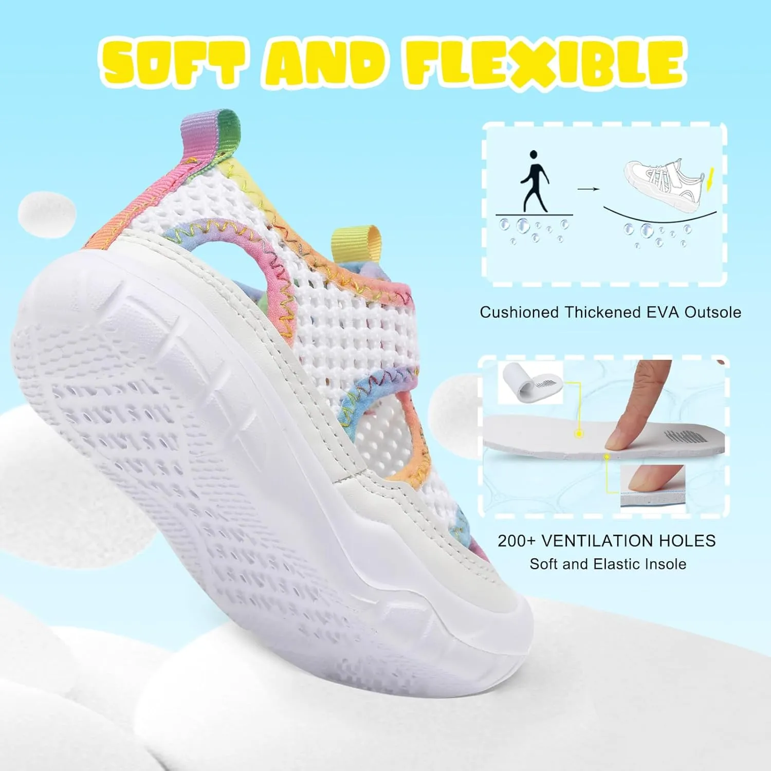BARERUN Kids Water Shoes Boys Girls Barefoot Aqua Socks for Swim Surf Pool Beach Sport Lightweight Breathable Sandal Athletic Slip-On Sneaker for Toddler Outdoor Indoor