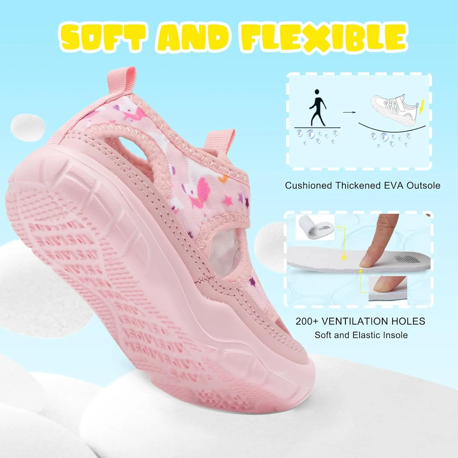 BARERUN Kids Water Shoes Boys Girls Barefoot Aqua Socks for Swim Surf Pool Beach Sport Lightweight Breathable Sandal Athletic Slip-On Sneaker for Toddler Outdoor Indoor