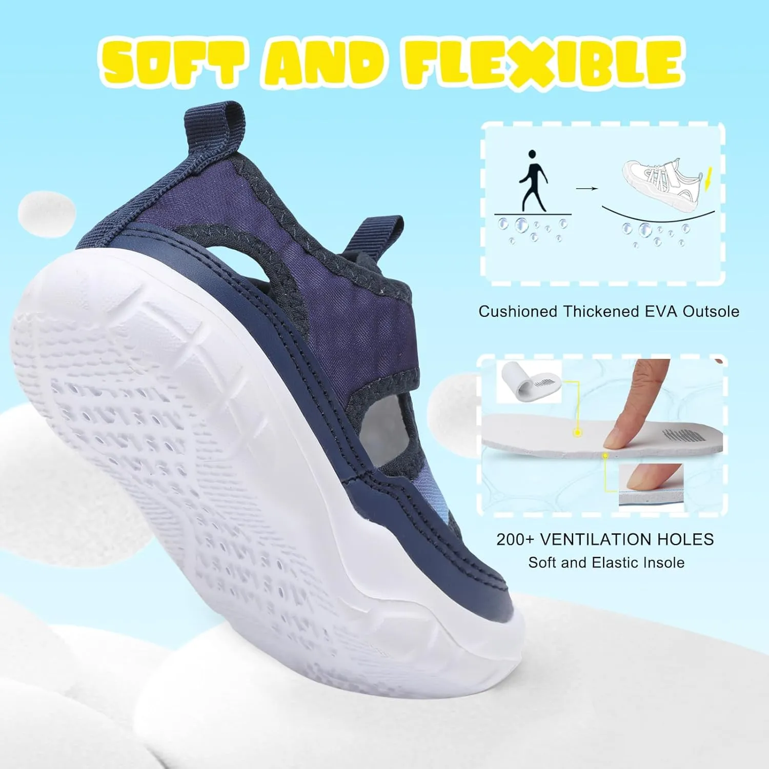 BARERUN Kids Water Shoes Boys Girls Barefoot Aqua Socks for Swim Surf Pool Beach Sport Lightweight Breathable Sandal Athletic Slip-On Sneaker for Toddler Outdoor Indoor