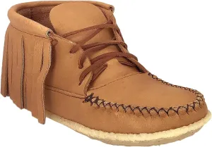 Bastien Industries Women's Moose Hide Leather Fringe Ankle Moccasin Boots