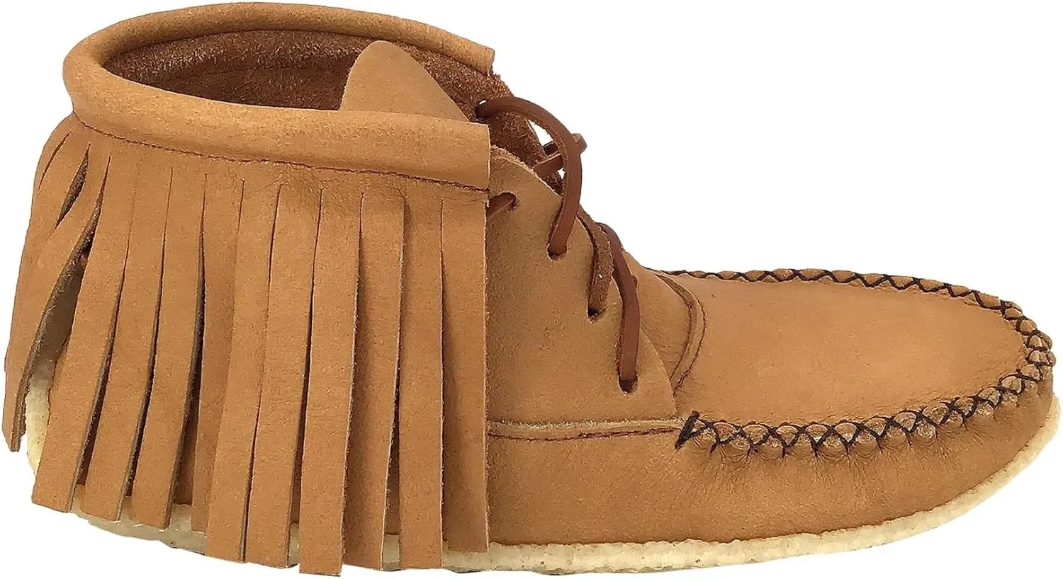 Bastien Industries Women's Moose Hide Leather Fringe Ankle Moccasin Boots