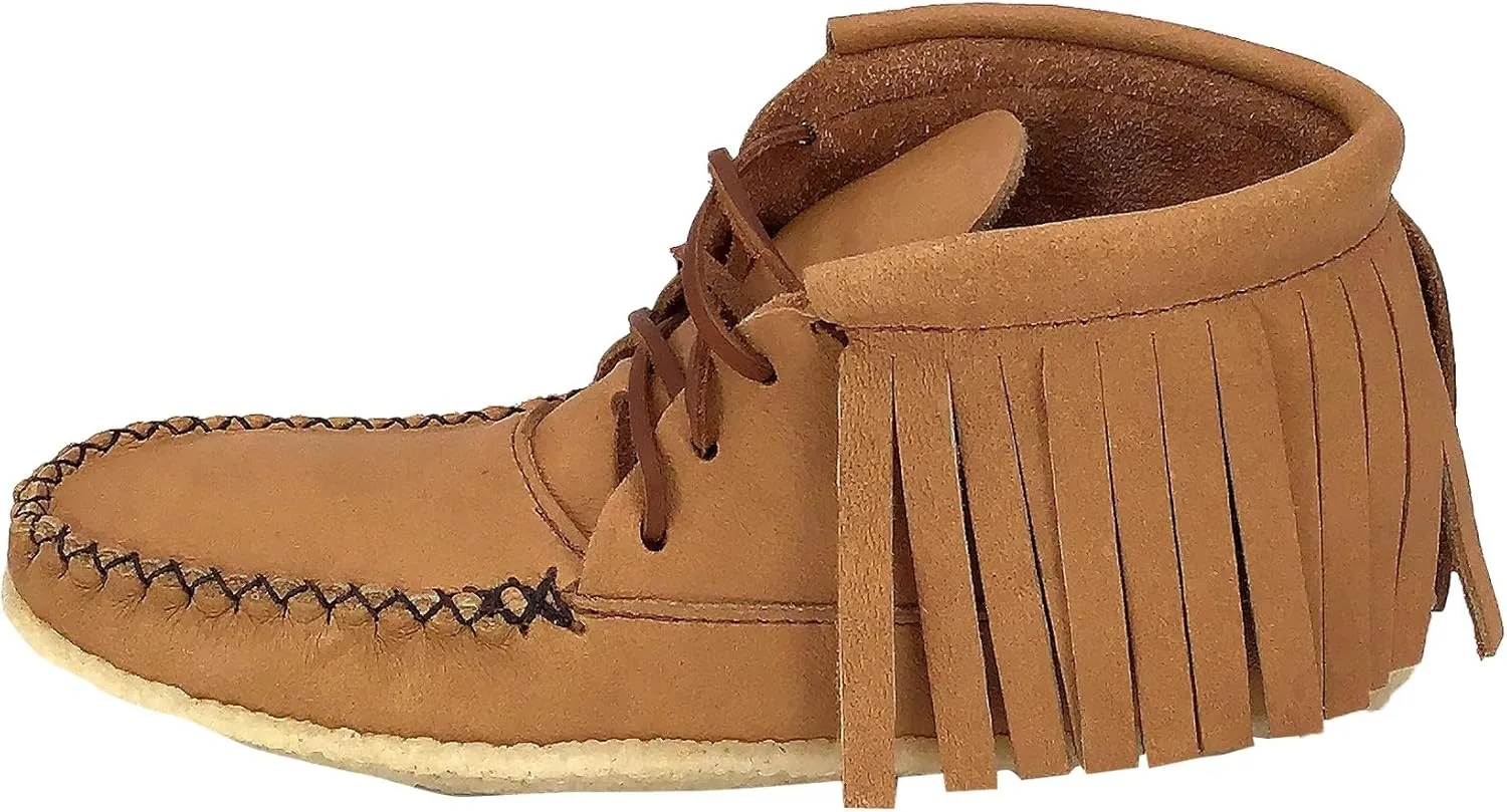 Bastien Industries Women's Moose Hide Leather Fringe Ankle Moccasin Boots