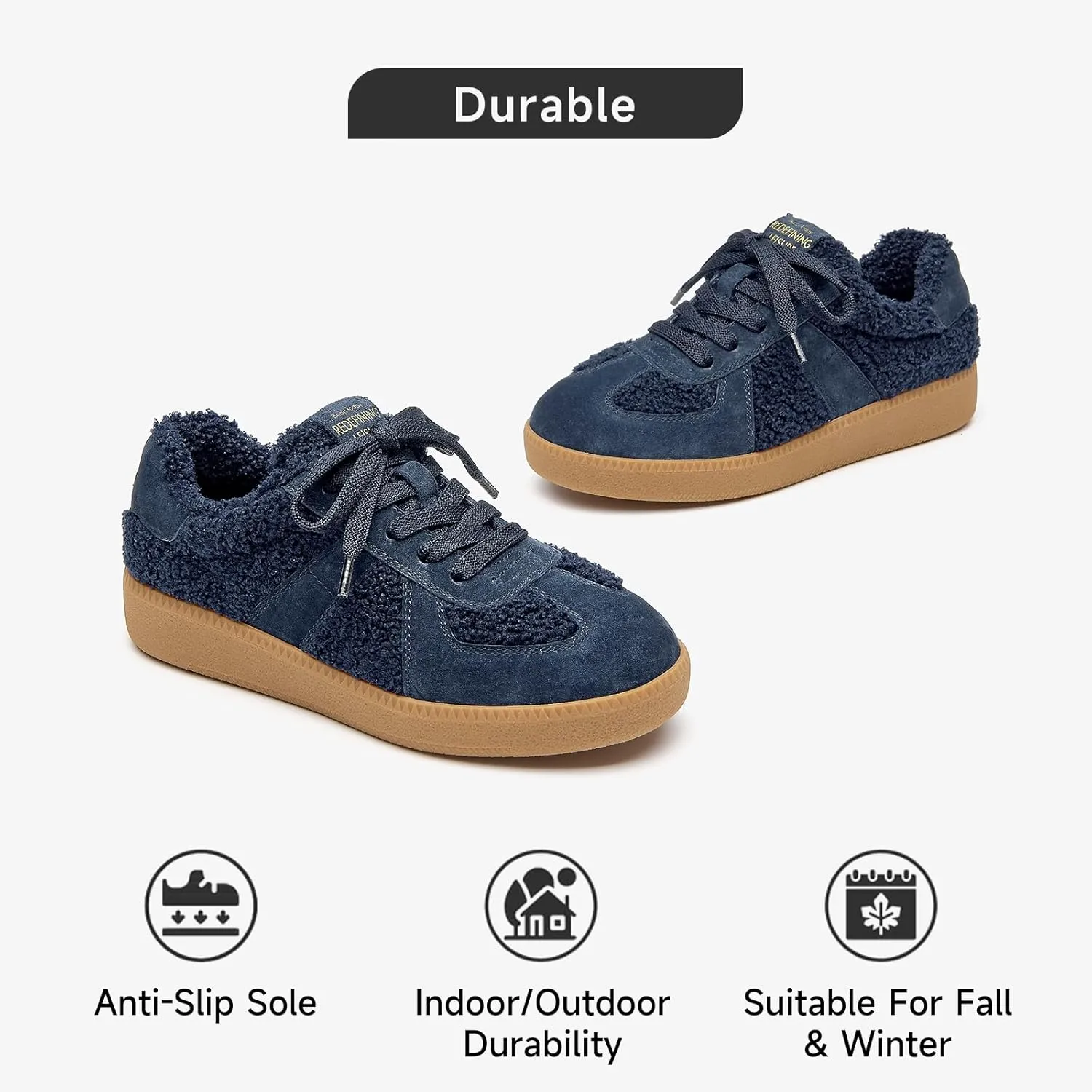 BEAU TODAY Sneaker Boots for Women,Fur Lined Winter Shoes for Women,Comfortable Platform Leather Retro OG Sneakers,Slip-on Tennis Runnig Trainer Shoes